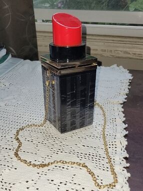 Novelty Lipstick-Shaped Crossbody Bag in Black with Red Cap